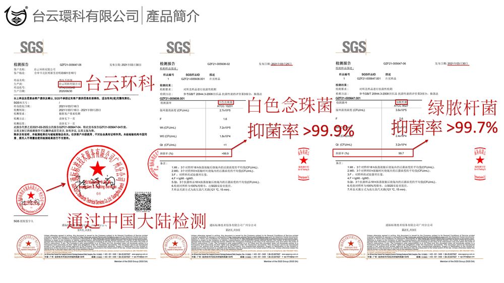 中国大陆 SGS 抗菌检测报告
